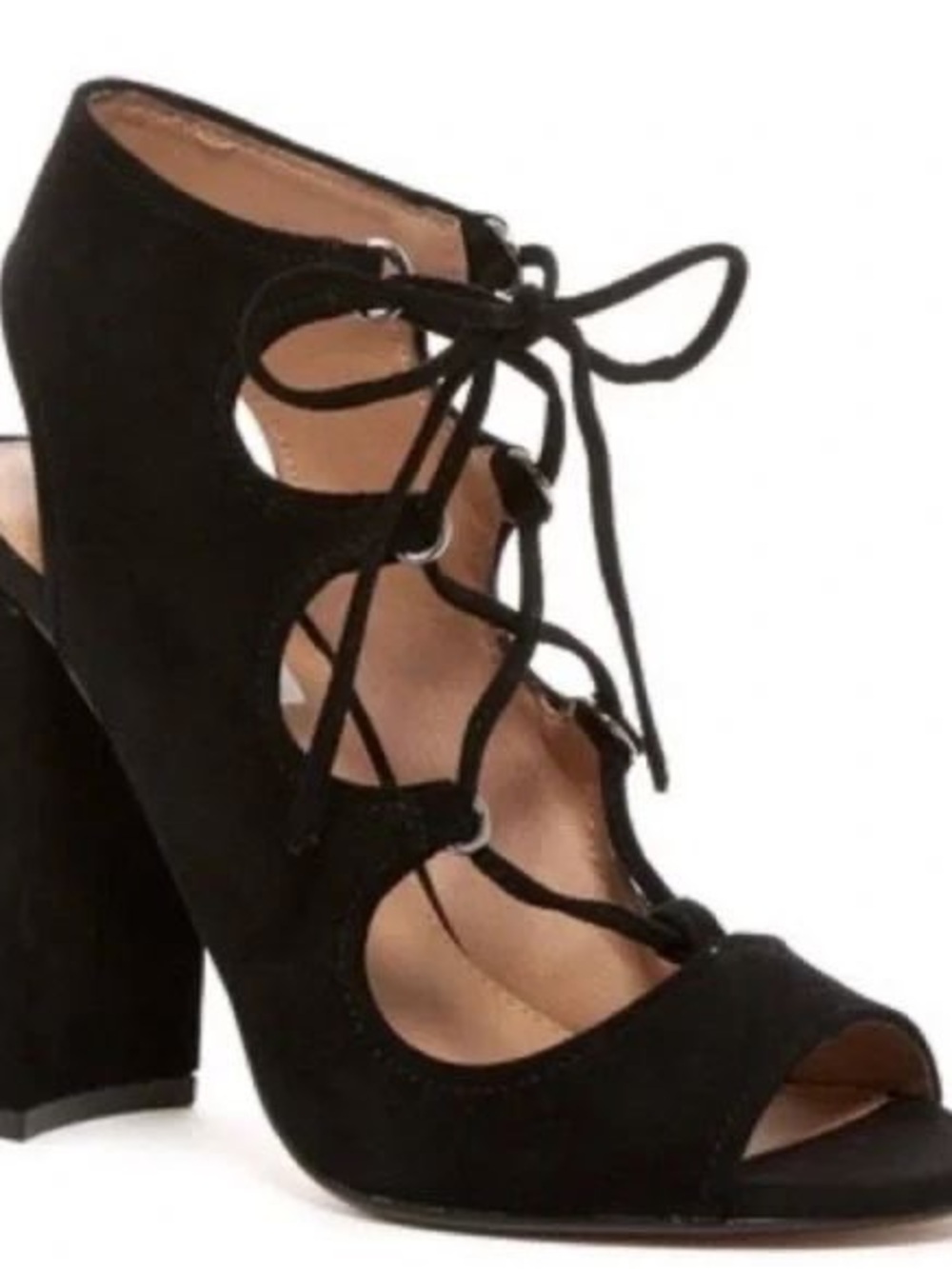Atmosphere Black Lace-Up Peep Toe Block Heel Pumps